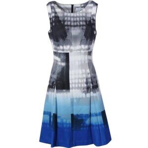 Calvin Klein Sleeveless Fit & Flare Colorblock Blue Ombre Dress Blue Size 12 NEW